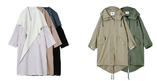 ブランケットコート 各48,000yen（+tax）ミリタリーコート 各50,000yen（+tax）