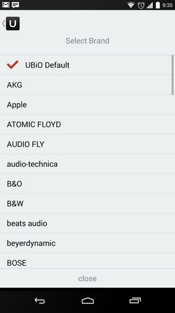 ▲UBiO　Android版「イヤホン指定」画面