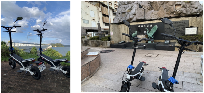 （画像　左：和倉温泉の沖合に浮かぶ能登島を背景、右：和倉温泉湯元の広場前）