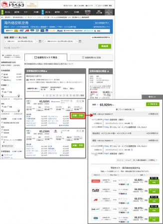 海外航空券比較 検索結果一覧ページ一例