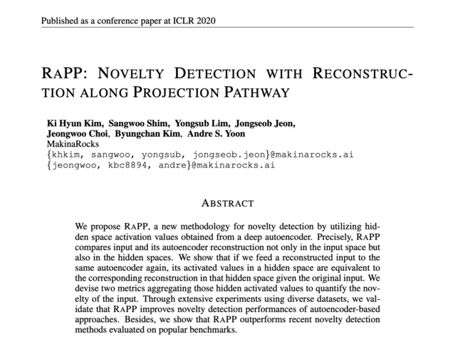 ICLR2020に採用されたマキナロックスのRaPP基盤の異常検知技法に関する論文