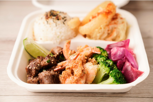 SURF & TURF PLATE LUNCH（DICE-CUT STEAK & GARLIC SHRIMP）