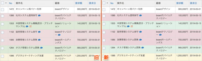 左：旧カラー／右：CUD対応カラー（請求一覧）