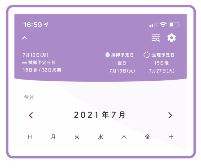 周期日数や予定日をテキストで確認できる
