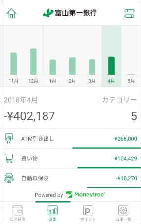 月別支出表示グラフ機能画面