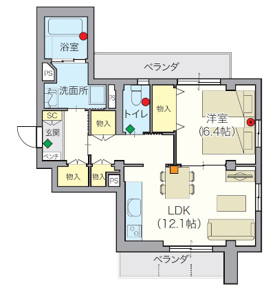 住戸例（1LDK：52.86㎡）