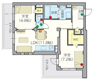 住戸例（2LDK：57.53㎡）