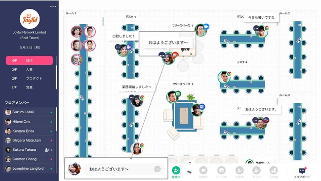 「つぶやき」がフロア上に表示されます