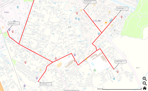 児童の自宅位置と通学路の画面例（イメージ）