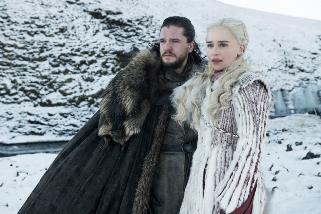 Kit Harington as Jon Snow and Emilia Clarke as Daenerys Targaryen – Photo Helen SloanHBO