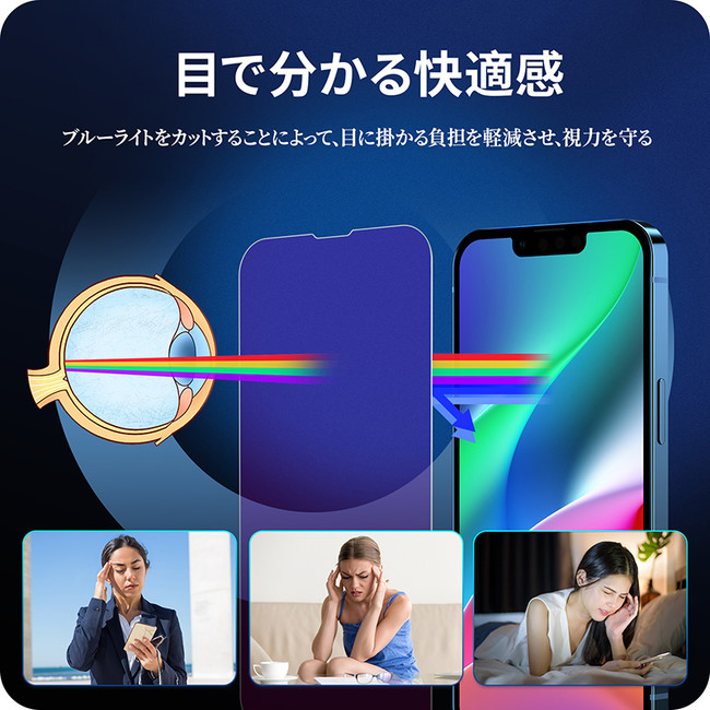 NIMASOiPhone13ブルーライトカットガラスフィルム-目で分かる快適感