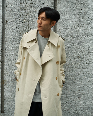 【BRITISH TRENCH COAT】「ブリティッシュトレンチコート」コットン100％：M03-101-40：Size M（Model 178cm）¥137,500（税込）着丈袖丈調整含みます。