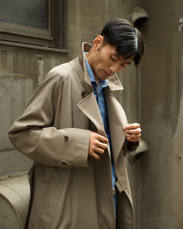 【TIELOCKEN COAT】「タイロッケンコート」ウール65％コットン35％：M04-102-46：Size L（Model 178cm）¥132,000（税込）着丈袖丈調整含みます。