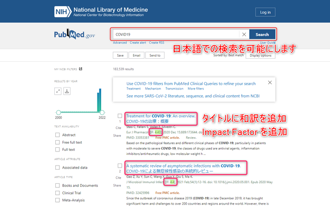 PubMed 検索ページ