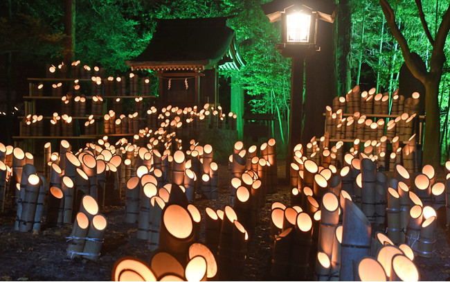 穂高神社「安曇野神竹灯」の様子