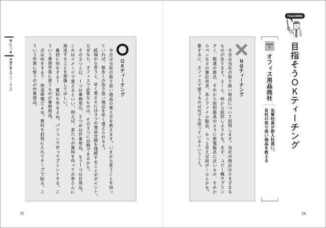 教え方の良い例・悪い例の比較により、教えるポイントが分かる