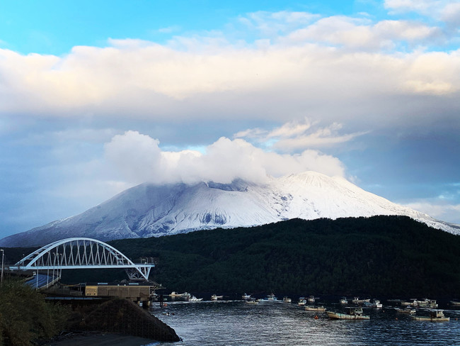 社屋から見た桜島 ・直営店 海鮮よかもん市場インスタグラムよりhttps：www.instagram.compB8r1q4tHvif