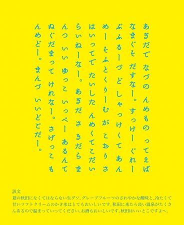 リーフレット裏面は秋田県庁の協力の下で秋田弁で生グソを紹介する観光にも配慮した設計